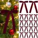 18 Pcs Burgundy Velvet Bows For Christmas Tree Burgundy Velvet Christmas Tree Bows, Holiday Decorations for Garland Wreath Bow (5 * 7", 1" Wide)