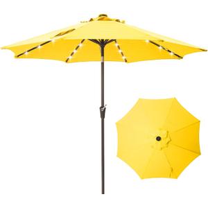 9FT Solar-Powered LED Patio Umbrella with Tilt Crank,Outdoor Market Umbrella with 32 Lights,Sunshade for Deck, Garden and Pool