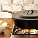 Lodge 5 Quart Pre-Seasoned Cast Iron Deep Skillet with Lid - Signature Teardrop Handle & Assist Handle - Use in the Oven, on the Stove or Grill, or Over a Campfire - Use to Sear, Saut, Bake, Broil, Braise, Fry, or Grill - Black