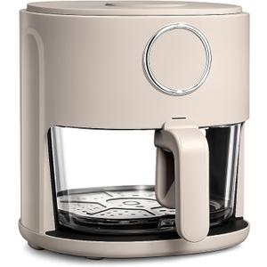COOK WITH COLOR Colorful 1200W 4Qt Air Fryer: Glass Basket, Dishwasher Safe, 60min Timer, 6 Presets, Temp Control 175F-400F, 4 QT, Greige