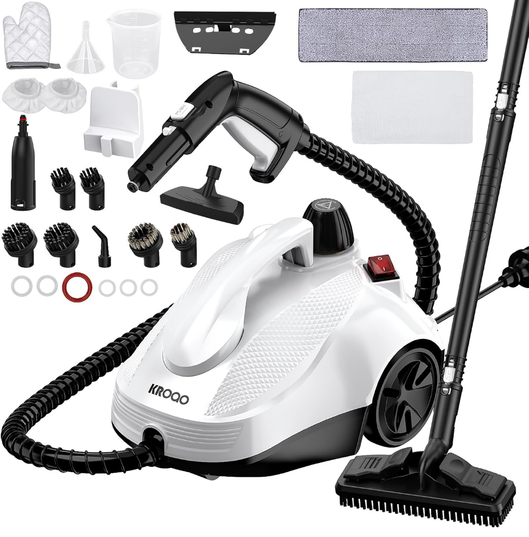 Steam Cleaner, Steam Mop with 23 Accessories, Powerful Multipurpose Portable Steamer for Cleaning to Remove Grime, Grease, for Multi-Purpose and Multi-Surface Floors, 16.4ft Power Cord, White
Color:
White