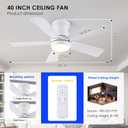 Hounberi Ceiling Fans with Light and Remote, 40" White Flush Mount Ceiling Fan with Dimmable LED,6 Speeds DC Reversible,Timer, Noiseless, Indoor Low Profile Ceiling Fans for Bedroom,Kitchen