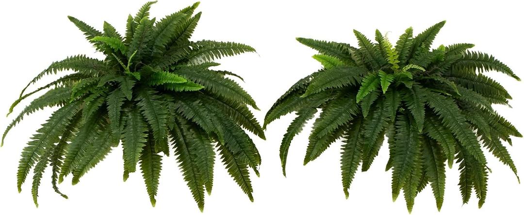 Nearly Natural 48-in UV Resistant Artificial Boston Fern, Set of 2, Large Hanging Fake Plant Wall Decor with 67 Fronds, Faux Fern Vines that Look Real for Home & Garden Decor, Outdoor Porch Decoration