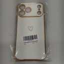 ZTOFERA Designed for iPhone 17 Pro Max Case 6.9 inch,Cute Plating Edge Love Hearts Pattern with Camera Lens Protection Phone Cover for Girls Women,White