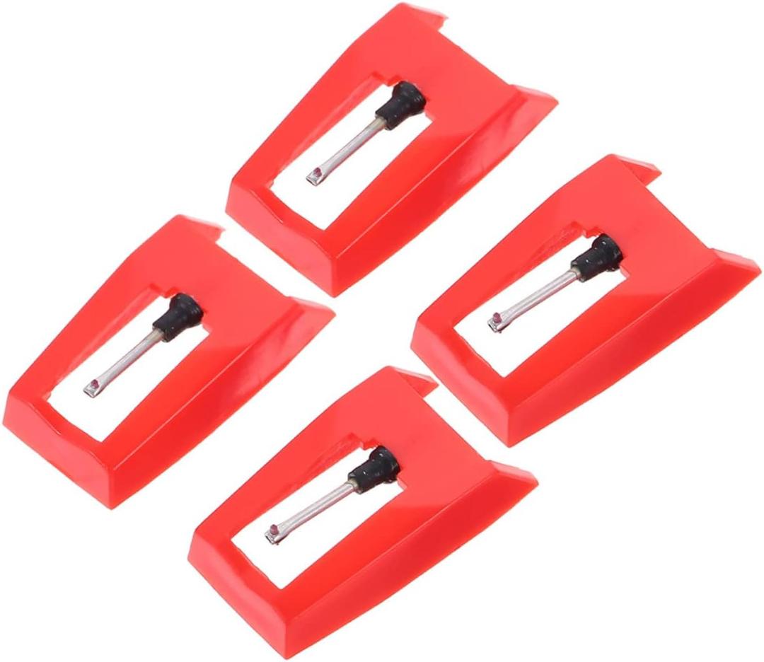 DECHOUS 4PCS Red Phonograph Stylus Replacement Needles Ultra-Sturdy Plastic Turntable Pickup for Vinyl Record Players