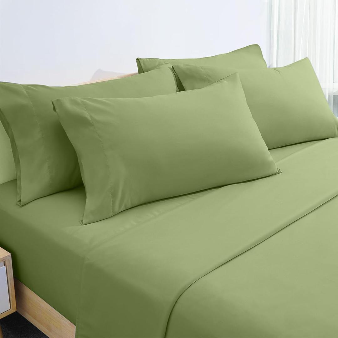 HOMEIDEAS 6 Pieces Lightweight Easy Care Microfiber Bed Sheets Set(Full, Sage Green), Super Soft & Fade Resistant, 15 inches Deep Pocket 1800 Thread Count Bedding