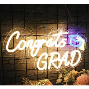 HMASYO Class of 2026 Graduation Decorations, 15.7" Congrats Grad Neon Sign with Dimmable Warm White LED, USB Powered for Party Prom Celebration Backdrop, Kindergarten High School College Wall Decor
