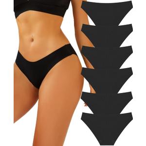 FINETOO 6 Pack Womens Underwear Seamless Bikini Panties Low Rise Cheeky Underwear Stretch Hipster Brief for Ladies (Medium-Large)