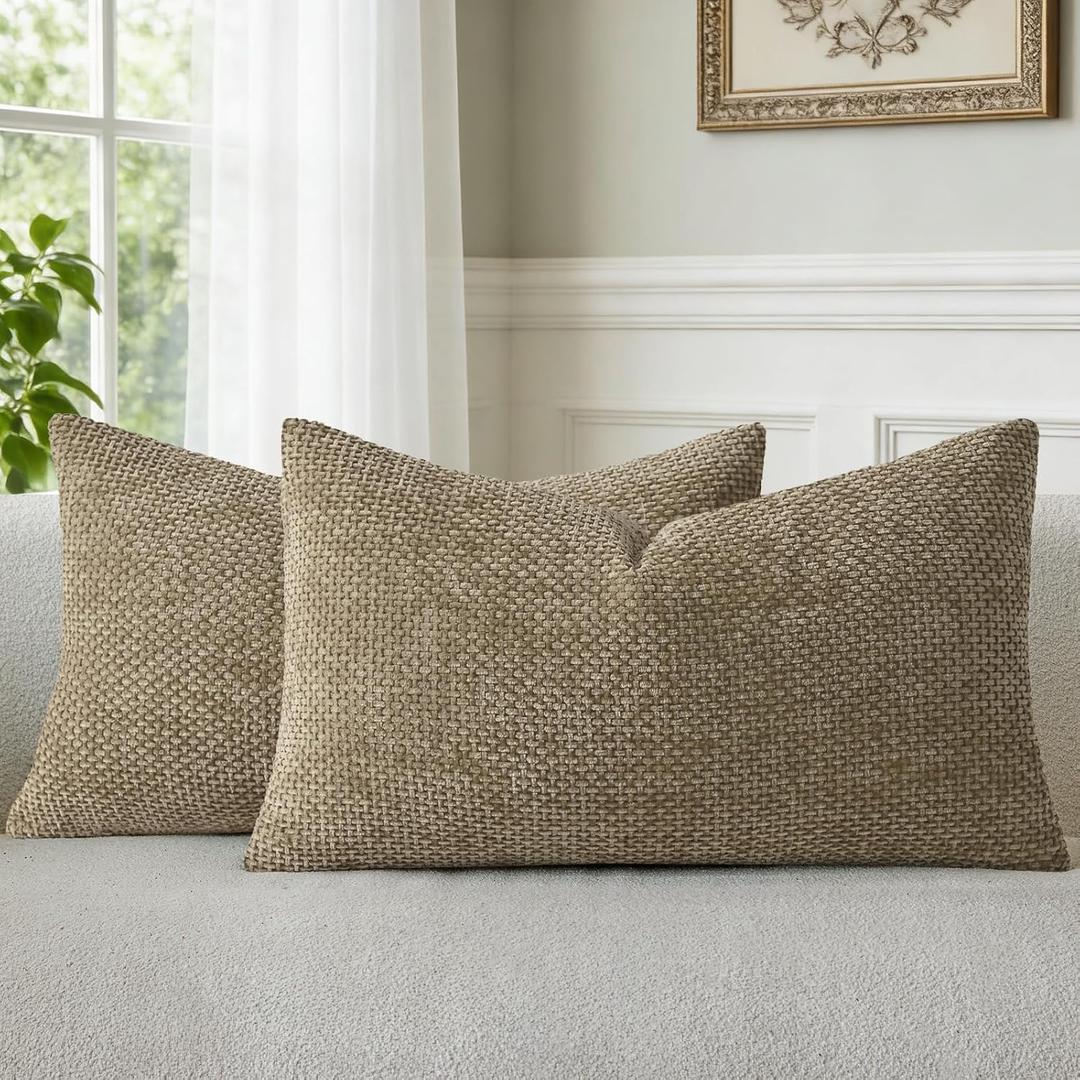 a moment Brown Chenille Throw Pillow Covers 12x20 Inch Pack of 2 Modern Decorative Throw Pillow Covers Farmhouse Cross Covers Home Decor for Sofa Bedroom Living Room