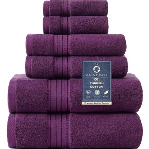 COZYART Purple Bath Towel Set for Bathroom Soft Absorbent Durable 650 GSM Turkish Cotton Towel Sets of 6, 2 Large Bath Towels, 2 Hand Towels, 2 Washclothes (Honey Flower Purple)