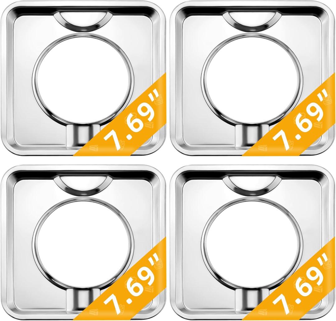 Silver Drip Pans Square,SGP-400,Burner Covers BN24 Replacement|Chrome Square Gas Range Pans Made of Porcelain-4packs by MIFLUS