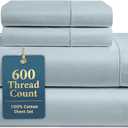 LANE LINEN King Bed Sheets 600 Thread Count Long-Staple 100% Cotton King Size Bed Sheets, Hotel Luxury Soft Silky Sateen Weave, Durable for Daily Use, Fully Elasticized 15" Deep Pocket Blue