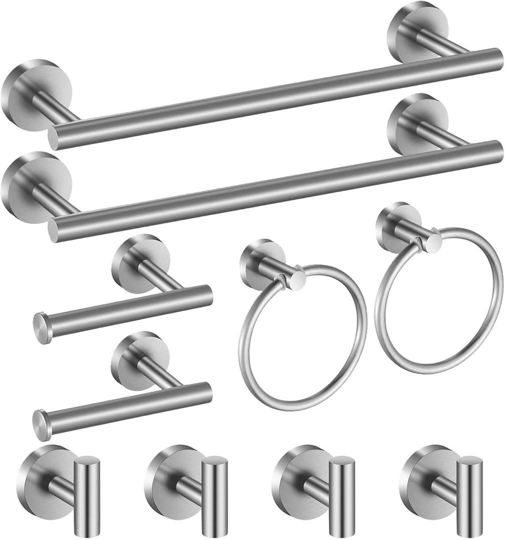 6 x Bathroom Hardware Set 10 Pieces, Stainless Steel Towel Bar Set Includes 16 inch Towel Bar, Towel Hook, Towel Ring Toilet Paper Holder