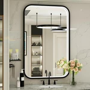 24x36 Inch LED Bathroom Mirror, 3000K/4500K/6000K Lights, Dimmable, Anti-Fog, ETL Listed, IP54 Waterproof, Memory, Black Aluminum Frame, Wall Mounted Lighted Vanity Mirror for Bathroom