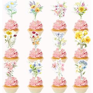 48 Pcs Flower Cupcake Toppers Wildflower Cake Decorations Wildflower Party Decorations Baby In Bloom Baby Shower Decorations Wildflower Baby Shower Decorations