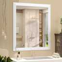 SMIROR Matte White Bathroom Mirror for Over Sink, 28x 32 Metal Thick Framed Rectangle Vanity Mirror for Wall, Right Angle Corner, Anti-Rust, Horizontally or Vertically Mounted