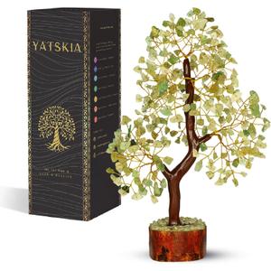 Green Jade Stone - Tree of Life, Bonsai Jade Tree, Crystal Tree, Artificial Trees, Green Jade Healing Money Tree, Crystal Money Tree, Gifts (9in)