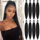 Pre Stretched Braiding Hair 8 Packs 24 Inch Professional Pre Stretched Crochet Hair For Human Braiding Or Twist Natural Black Yaki Perm Straight Synthetic Hair Extension For Women(24", 1B#)