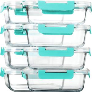 MCIRCO 8-Pack 30 oz Glass Meal Prep Containers - Airtight Glass Lunch Containers with Lids, Microwave, Oven, Freezer & Dishwasher Safe, Green
