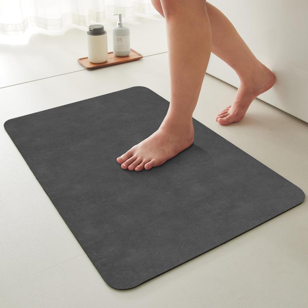 Bath Mat, Bathroom Rugs Non Slip Washable Thin Absorbent Quick Dry Bath Mat Fits Under Door Bathroom Floor Mat Perfect for Bath, Shower, or Sink 16"x24" Dark Grey