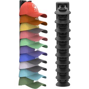 Hat Organizer for Baseball Caps 1 Pack, Adhesive Hat Rack for Wall Hold Up to 20 hats (Black-1 Pack)