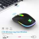HZD LED Wireless Mouse, Slim Silent Rechargeable Mouse for Laptop, 2.4G Portable USB Optical Mouse with Type C Adapter, 3 Adjustable DPI Levels 1600/1200/800 for Tablet/Computer Black