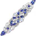 Crystal Rhinestone Applique Belt Bridal Wedding Dress Applique Blue 8.7x1.9 inches