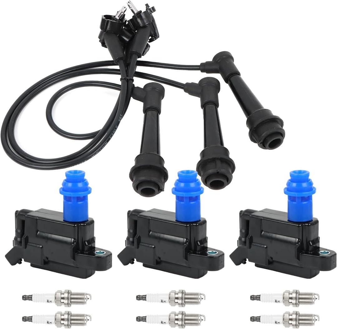 UF228 3PCS Ignition+Coil 6PCS 4589 Spark Plug+3PCS Wire Set Compatible with Toyota Lexus Supra SC300 IS300 GS300 3.0L V6 Replacement 5C1189 88921376 9091902216
