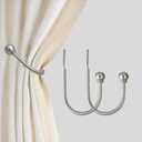Curtain Holdbacks Hooks Solid Steel Hooks Decorative French Ball End Curtain Drapery Tiebacks Heavy Duty, 2 PCs, Nickel Brushed