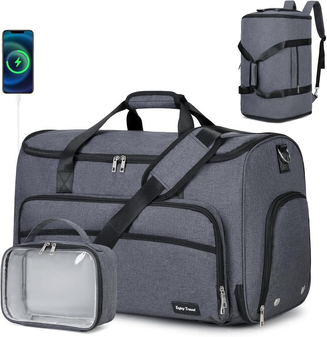 Garment Duffle Bags for Travel, Convertible Garment Bag for Men Women, Carry On Duffle Bag Backpack with Shoe Compartment & Toiletry Bag, 4 in 1 Hanging Suitcase Suit Travel Bags (Dark Grey)