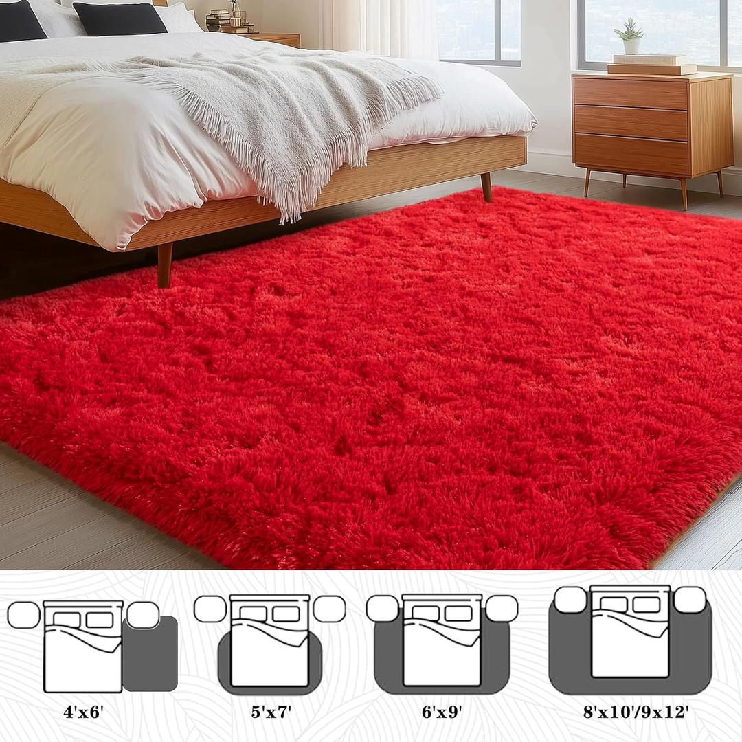  23x50 Inch Area Rug for Bedroom Living Room, Fluffy Plush Bedside Rug Modern Throw Rugs for Entryway Non Slip Indoor Shag Fuzzy Small Carpet for Kids Girls Room Nursery Home Decor Red