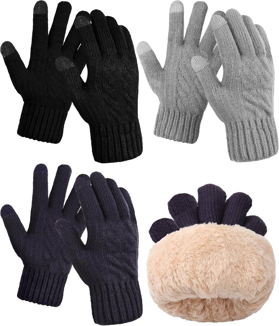 Janmercy 3 Pairs Winter Fleece Lined Gloves for Men Warm Thick Gloves with Touchscreen for Cold Weather Thermal Supplies (Black, gray, Navy Blue)