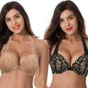 Curve Muse Women's Plus Size Add 1 and a Half Cup Push Up Convertible Lace Bras (36DD)