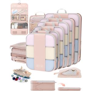 10 Set Compression Packing Cubes for Travel Gifts Women Mom,OlarHike Luggage Clothes Organizer for Travelers,Airplane/Cruise/Car/Train Travel Essentials,Compressible Expandable Saver Space Bags(Beige)
