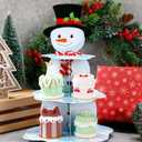 3 x Zopeal 3 Tier Winter Cupcake Stand Snowman Cake Holder Cardboard Xmas Cupcake Holder Snowflake Round Shape Cake Stand for Winter Frozen Holiday New Year Wedding Birthday Party Supplies