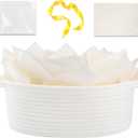 OIAHOMY Gift Basket with Handle, Small Woven Basket with Gift Bag, Ribbon and Wrap Tissue Paper, Nursery Bins Empty to Fill with Small Items, Baby, Pet Toy Organizer - White (12"x 8"x 5")