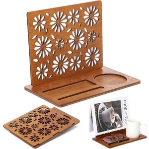 Huray Rayho Book Holder Wooden Book Stand for Reading Rest Page Marker Nightstands Organizer with Cup Mug Glasses Pen Holder Book Lovers Gift for Readers LibrarianTeachers Students Birthday Present