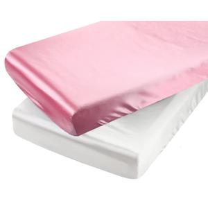 Satin Pack n Play Sheet Set 2 Pack Ultra Soft Silk Fitted Mini Crib Sheets Playard Sheet Protect for Baby Hair and Skin, Pink & White