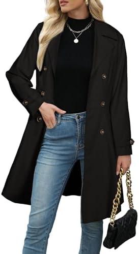 Simplee Womens Trench Coat Double-Breasted Long Dressy Windbreaker Overcoat Fall Winter Outerwear Large