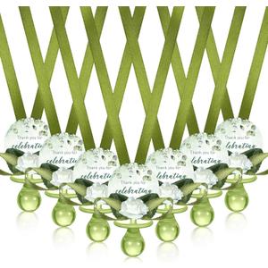 Coume 36 Pcs Sage Green Baby Shower Favors Acrylic Pacifier Necklace Thank You Gift Bulk with Cards for Guests Prizes Baby Shower Games Favors