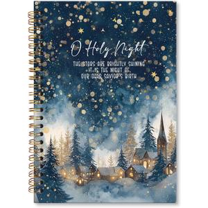 XNXLDYLH Christian Christmas Village Notebook Journal, O Holy Night Church Spiral Notebook, Bible Study Prayer Journals Notebooks for Women, Christmas Christian Office School Supplies Gifts, 5.5x8.3In