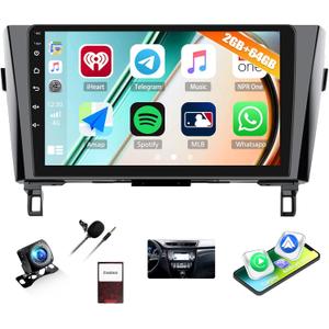2G+64G Car Stereo for Nissan Rogue 2014-2020 with Wireless CarPlay Android Auto, Android 13 Head Unit, 10" Touch Screen Car Radio with GPS Navigation Bluetooth RDS FM WiFi Backup Camera (High-End)