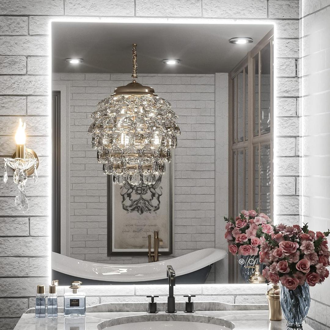 Keonjinn Backlit Mirror Bathroom 30 x 36, Anti-Fog Mirror with Lights, CRI90+ HD Tempered Glass, Waterproof, UL Listed, Stepless Dimmable Vanity Mirror with High Lumen