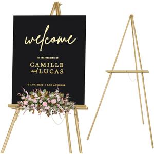 Falling in Art 65" A-Frame Tripod Easel Stand, Wooden Display Easel with Adjustable Canvas Holder, Floor Easel for Wedding Signs, Posters, Paintings, Artwork(Gold) 1 Pack