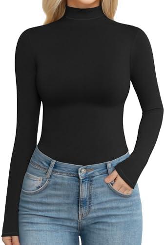 MANGOPOP Women's Mock Turtle Neck Long Sleeve Shirts Fitted Fall Winter Undershirt Tight Tops Slim Fit Basic Tee Size XL