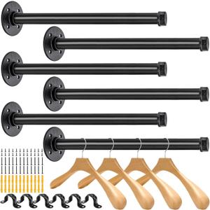 ZOOFOX 6 Pack Industrial Pipe Clothes Bar, 12 Inch Wall-Mounted Clothing Rack, Heavy Duty Metal Coat Hook for Bathroom, Bedroom, Laundry Room, Retail Boutique Display