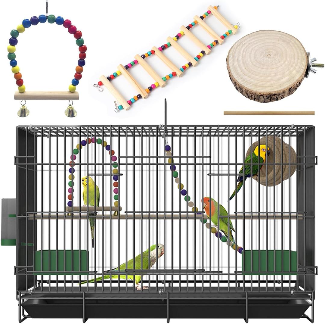 20-inch Bird Cage,Foldable Medium Small Parrot Parakeet Bird Cages for Parrots Canaries Cockatiels Lovebirds Finches Budgies Conures Pet Metal Birdcage with Slide-Out Tray and 4 Pcs Bird Toys