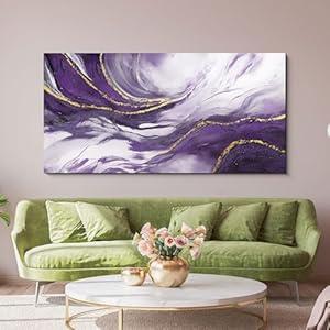Wall Art for Living Room - Canvas Artwork for Living Room - Purple and Gold Abstract Canvas Wall Decor - Modern Frame Wall Decor for Bedroom Office Picture Home Decor
 (40"L x 20"W)