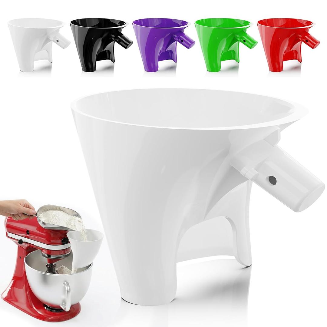 Flour Funnel for Kitchen Aid Mixer, Kitchen Aid Accessories and Attachments, Fits Kitchen Aid Mixer 4.5 & 5 Quart (KSM150), Dishwasher Safe,No Mess Baking Tool (White)