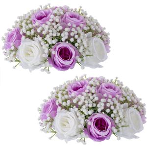 NUPTIO Babys Breath Artificial Flowers: 2 Pcs 9.4 inch Diameter Lilac Fake Rose Ball Arrangement Bouquet Centerpiece for Wedding Tables Event Party Decor